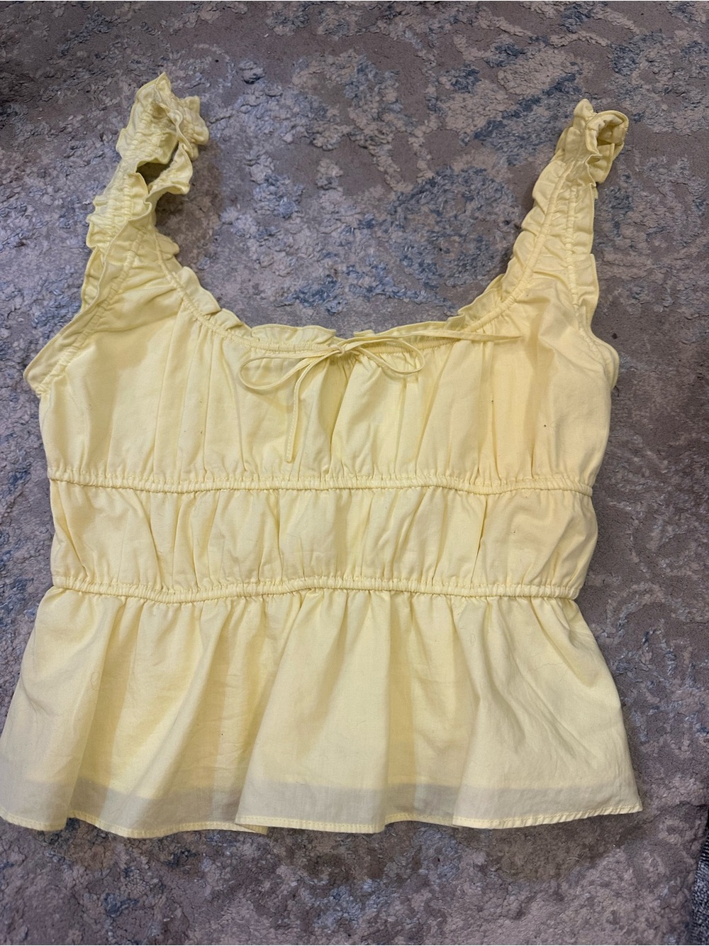 Sunday Best Yellow Ruffle Strap Tie-Front Peplum Cami